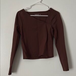 Abercrombie & Fitch Brown Asymmetrical Fitted Long Sleeve Blouse